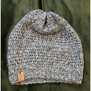 Handmade Crocheted Knit Slouchy Beanie Blue/Green Adult Sz Logo Bella Creations